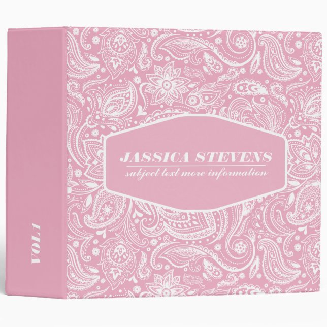 Elegant White Paisley With Custom Pink Background Binder (Front/Spine)