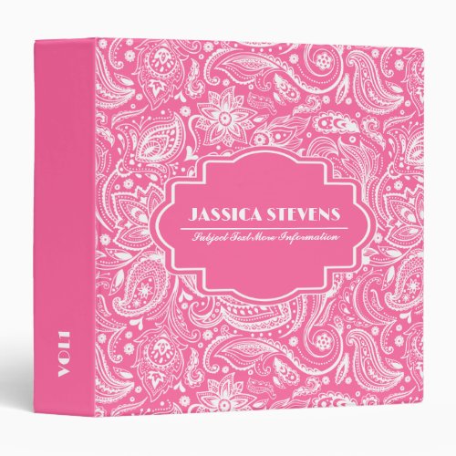 Elegant White Paisley With Custom Pink Color 2 3 Ring Binder