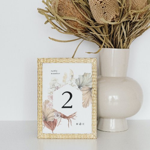 Elegant White Pampas Grass Tropical Jungle Floral Table Number
