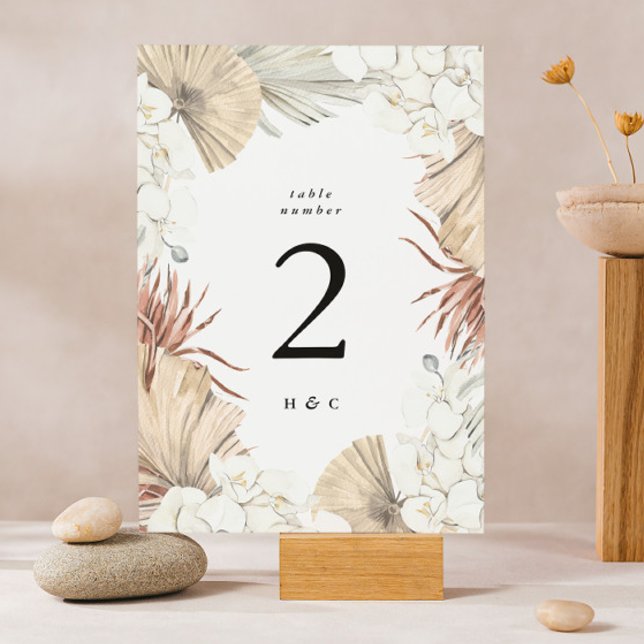 Elegant White Pampas Grass Tropical Jungle Floral Table Number (Creator Uploaded)