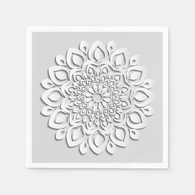 Elegant White Paper Cut Mandala Napkins (Front)