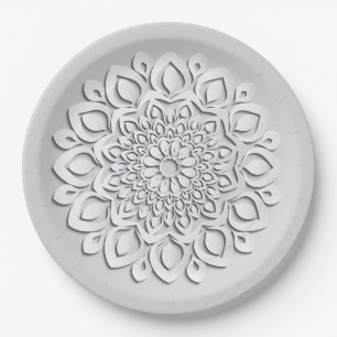 Elegant White Paper Cut Mandala Paper Plates