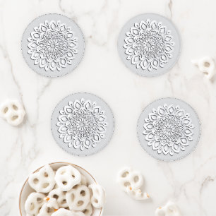 Elegant White Paper Cut Mandalas Coaster Set