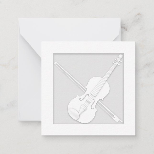 Elegant White Paper Violin & Bow Musician's Note Card (Front)