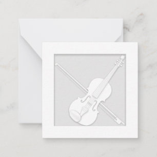 Elegant White Paper Violin & Bow Musician's Note Card