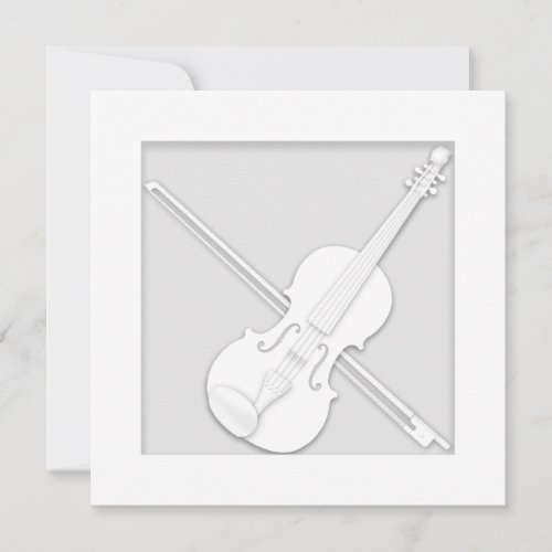 Elegant White Paper Violin  Bow Musicians Thank You Card