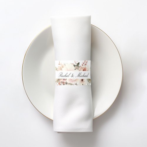 Elegant white pastel flower bouquet napkin bands