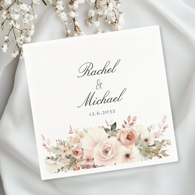 Elegant, white, pastel, flower bouquet napkins (Personalized, elegant, white, pastel, flower bouquet napkins)