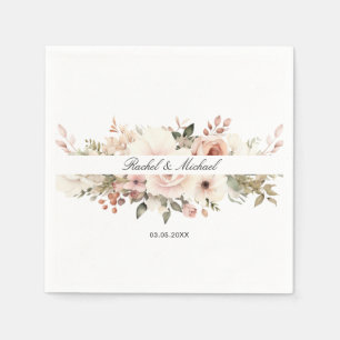 Elegant, white, pastel, flower bouquet napkins