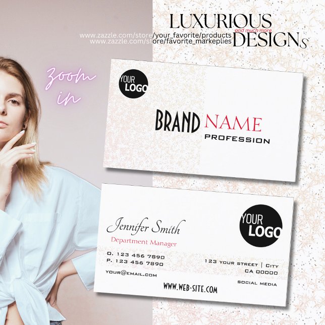 Elegant White Pastel Purple Glitter Stars add Logo Business Card (Creator Uploaded)