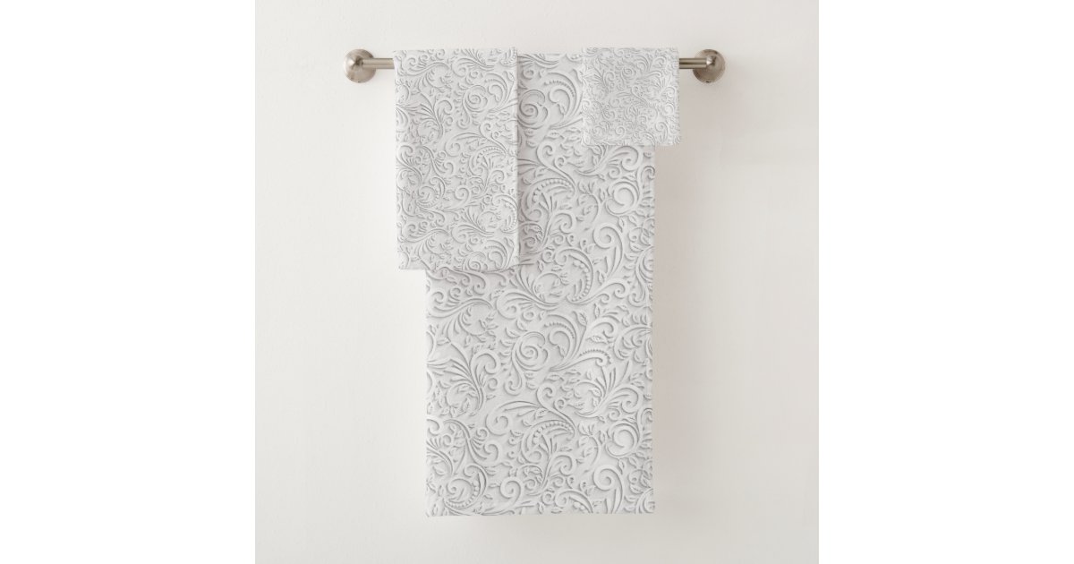 Elegant white pattern bath towel set Zazzle