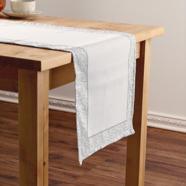 Elegant white pattern medium table runner (In Situ)