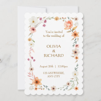 Elegant White & Peach Floral Wedding invitations