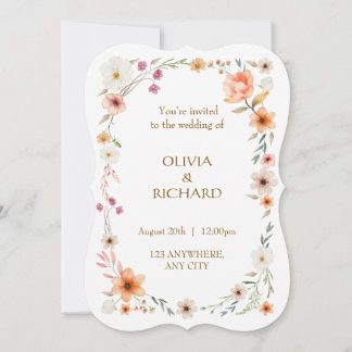 Elegant White & Peach Floral Wedding invitations