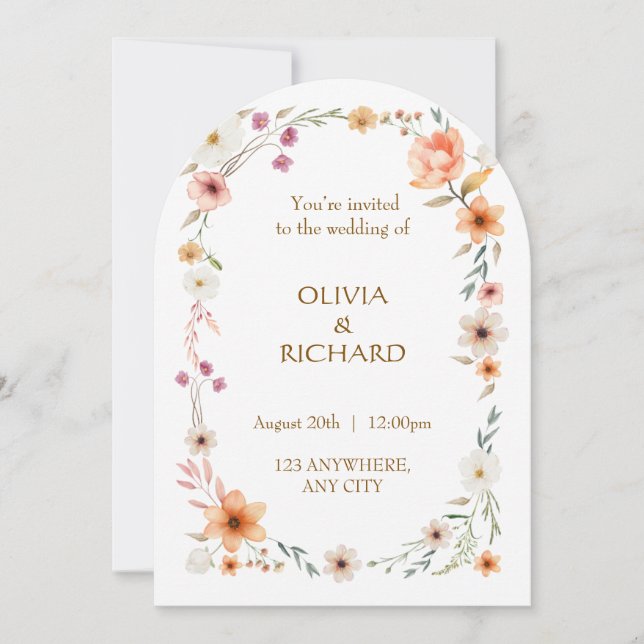 Elegant White & Peach  Floral Wedding invitations (Front)