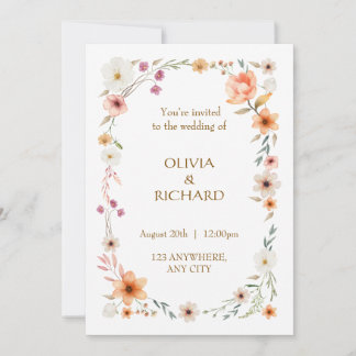 Elegant White & Peach Floral Wedding invitations