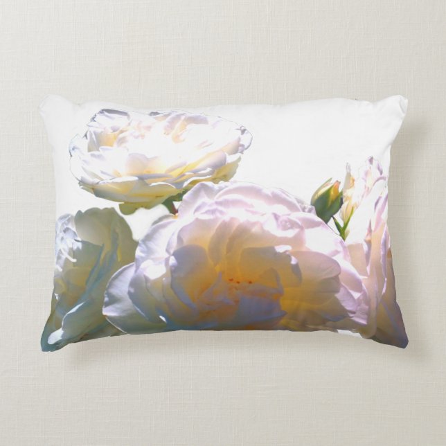 Elegant white peach orange blush roses accent pillow (Front)