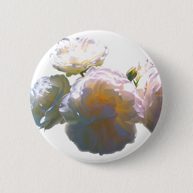 Elegant white peach orange blush roses button (Front)
