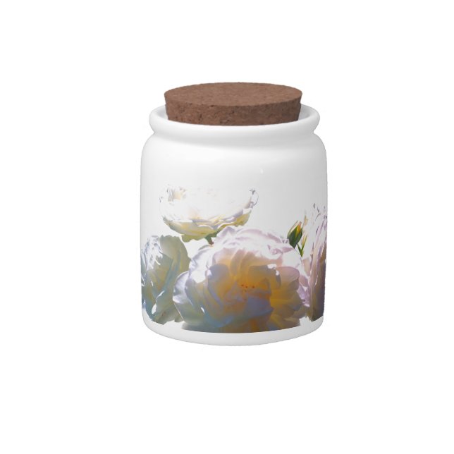 Elegant white peach orange blush roses candy jar (Front)