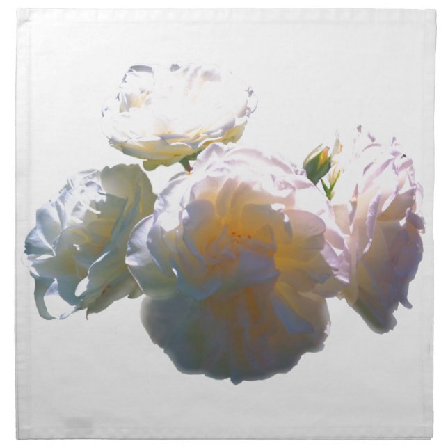 Elegant white peach orange blush roses cloth napkin (Front)