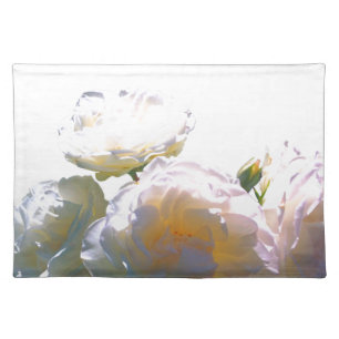 Elegant white peach orange blush roses cloth placemat