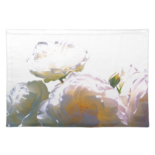 Elegant white peach orange blush roses cloth placemat (Front)