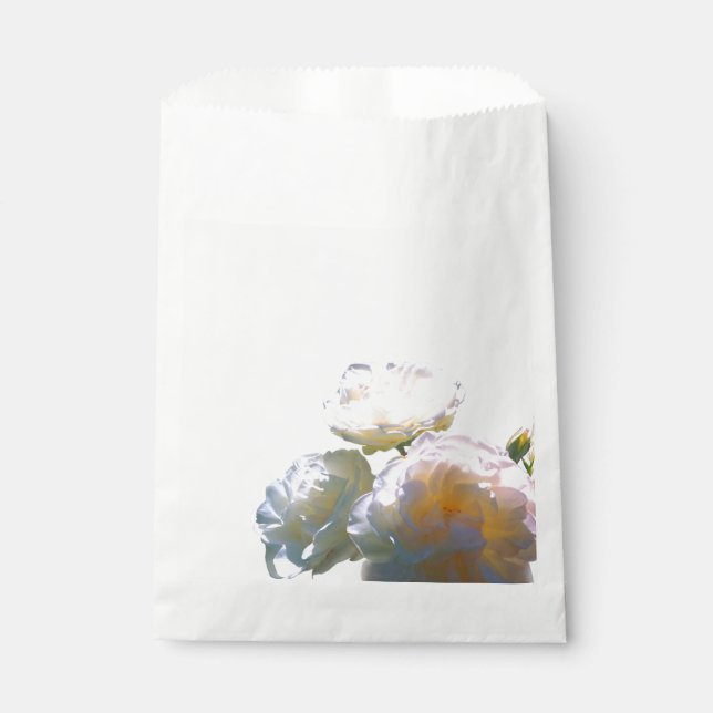 Elegant white peach orange blush roses favor bag (Front)