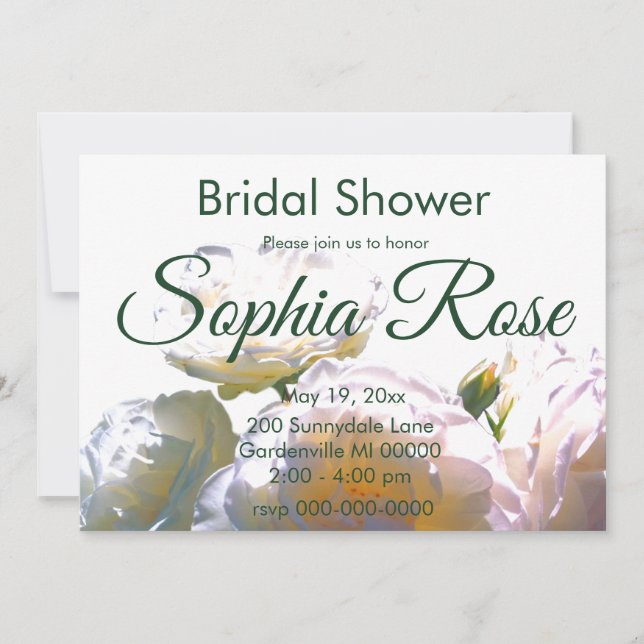 Elegant white peach orange blush roses invitation (Front)