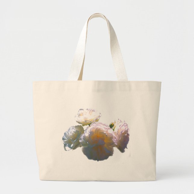 Elegant white peach orange blush roses large tote bag (Front)