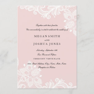 Elegant White Peach Pink Lace Wedding Invitation
