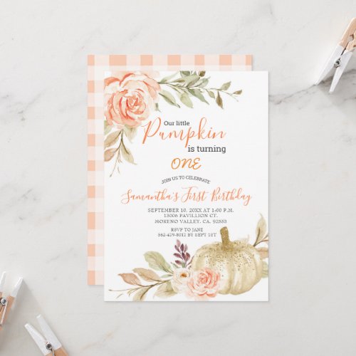 Elegant White Peach Watercolor Fall Pumpkin Invite