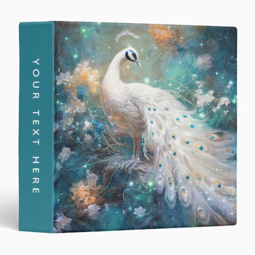 Elegant White Peacock and Abstract Flowers 3 Ring Binder