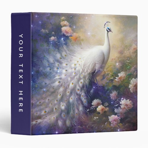 Elegant White Peacock and Flowers 3 Ring Binder