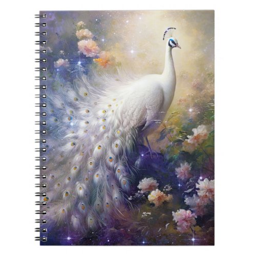 Elegant White Peacock and Flowers Notebook