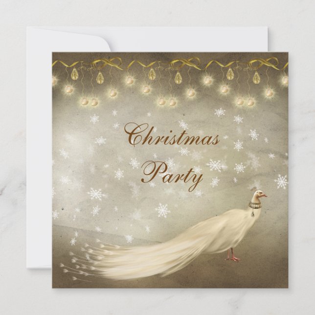 Elegant White Peacock Classy Christmas Party Invitation (Front)