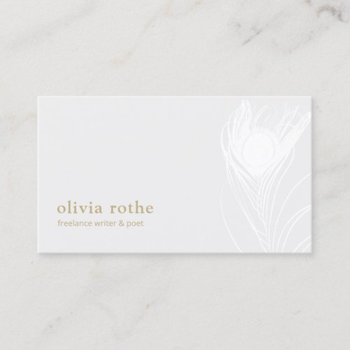 Elegant White Peacock Feather Business Card