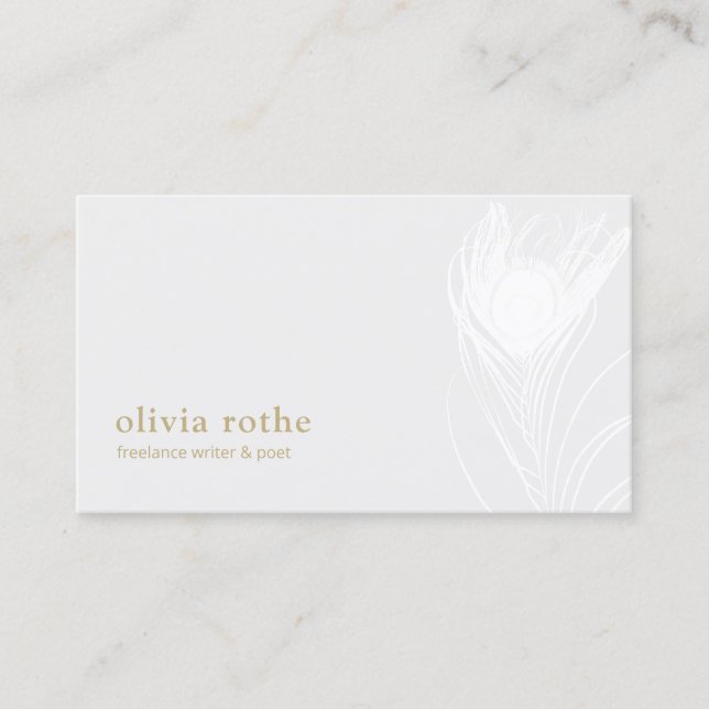 Elegant White Peacock Feather Business Card (Front)