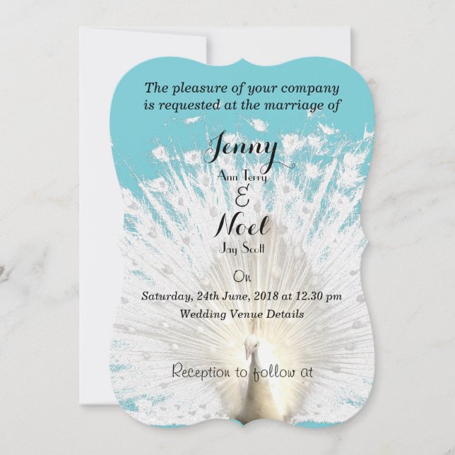 Elegant White Peacock Feathers Wedding Invitation (Front)