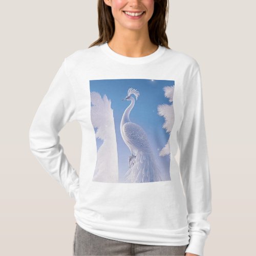 Elegant White Peacock Womens T_Shirt