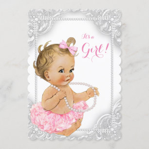 Elegant White Pearl Baby Girl Shower Invitation