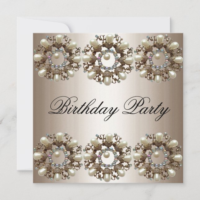 Elegant White Pearl Birthday Invitation (Front)