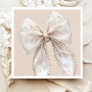 Elegant White Pearl Bow Baby Shower Napkins