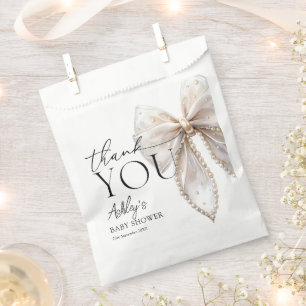 Elegant White Pearl Bow Baby Shower Thank You Favor Bag