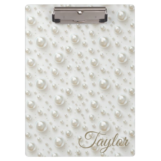 Elegant White Pearl Personalized Clipboard (Front)