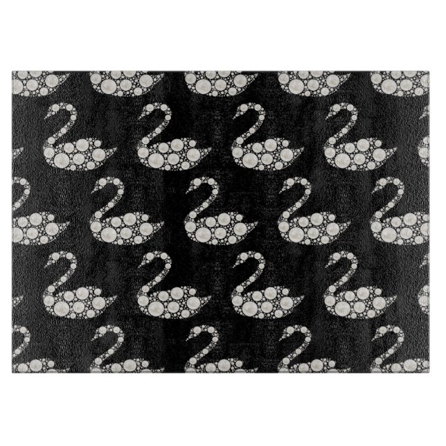 Elegant White Pearl Swan on Black Background Cutting Board (Front)