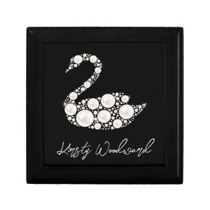 Elegant White Pearl Swan on Black Background Gift Box