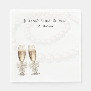 Elegant White Pearls & Prosecco Bridal Shower Napkins