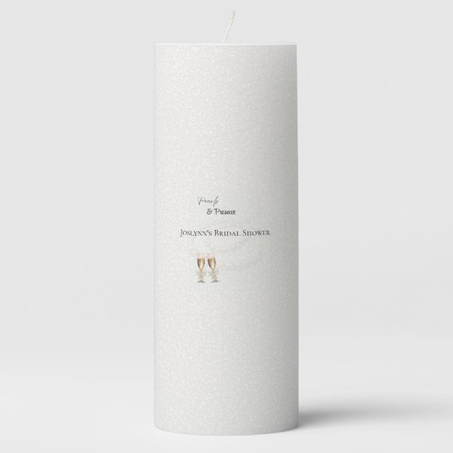 Elegant White Pearls & Prosecco Bridal Shower Pillar Candle (Front)