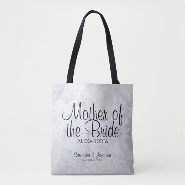 Elegant White Peonies Mother of the Bride Wedding Tote Bag (Front)