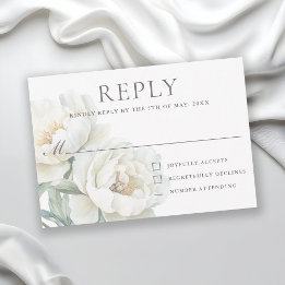 Elegant White Peonies Wedding RSVP Card